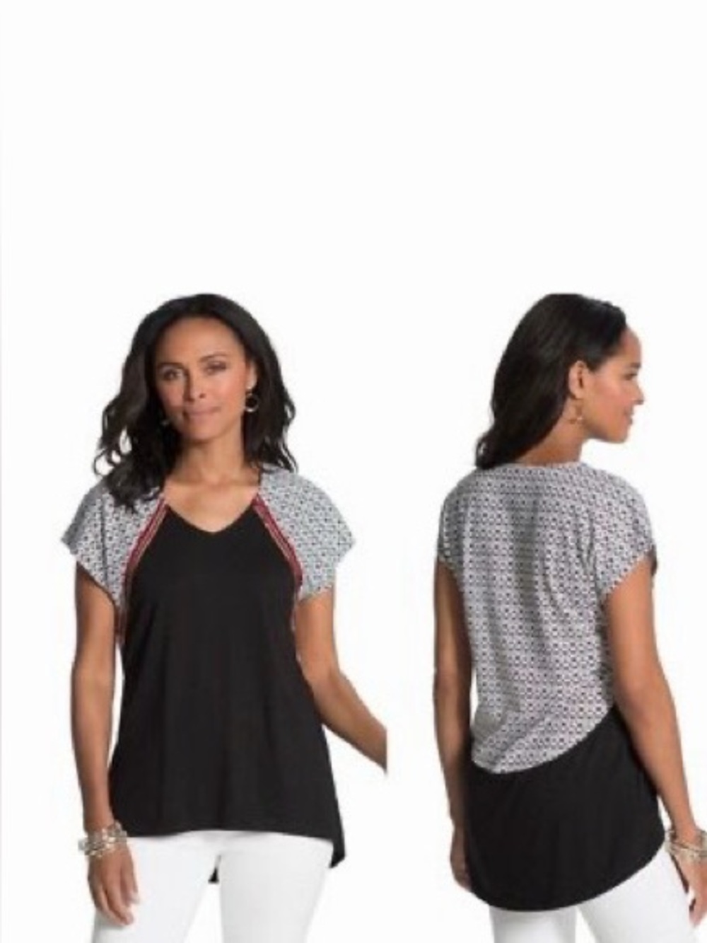 Chico’s Sequin Trim Short Dolman Sleeve Top